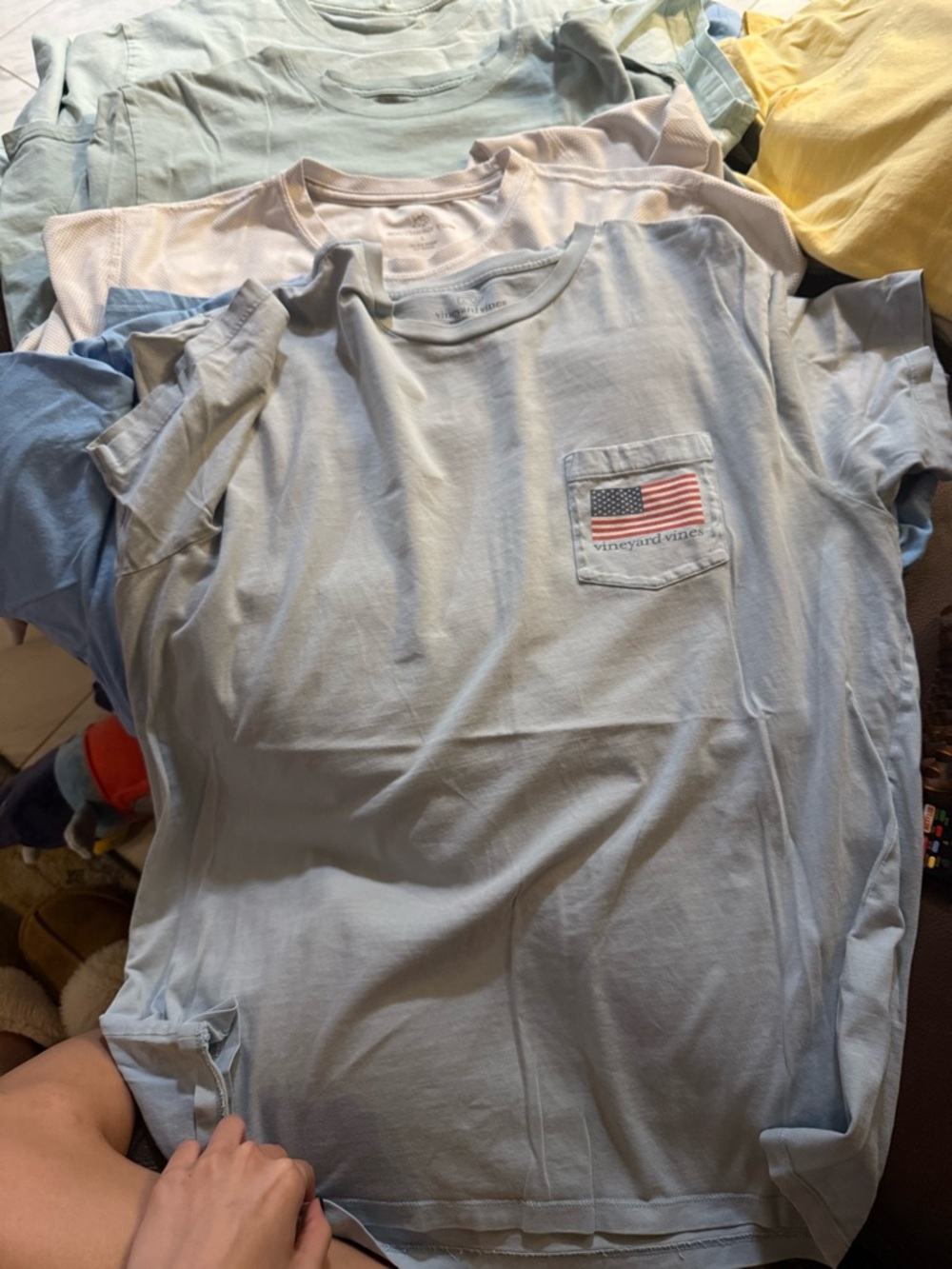 Vineyard Vines Light Blue Short Sleeve Pocket Tee with Flag Patch